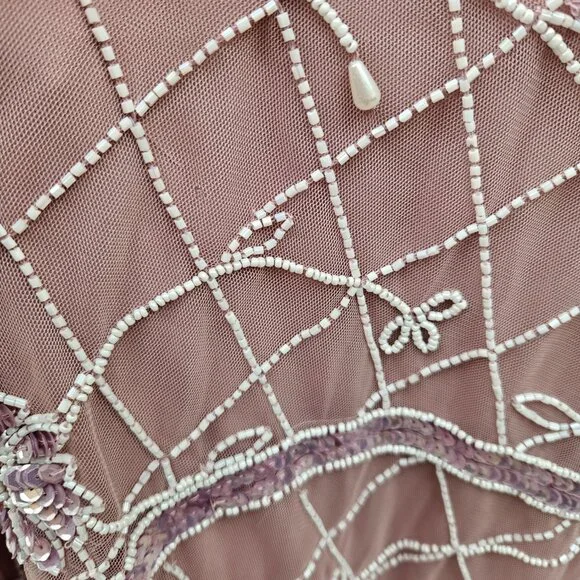 Adrianna Papell Mauve-white beaded dress 20W - Picture 6 of 10